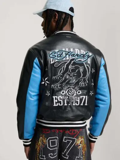 Custom Panther Graphic Faux Leather Varsity Jacket RO-1908-26