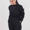Thick fleece ladies' tracksuit set. Cozy, soft texture. Note robust stitching and relaxed fit. Perfect for lounging or active