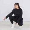 Thick fleece ladies' tracksuit set. Cozy, soft texture. Note robust stitching and relaxed fit. Perfect for lounging or active