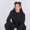 Thick fleece ladies' tracksuit set. Cozy, soft texture. Note robust stitching and relaxed fit. Perfect for lounging or active