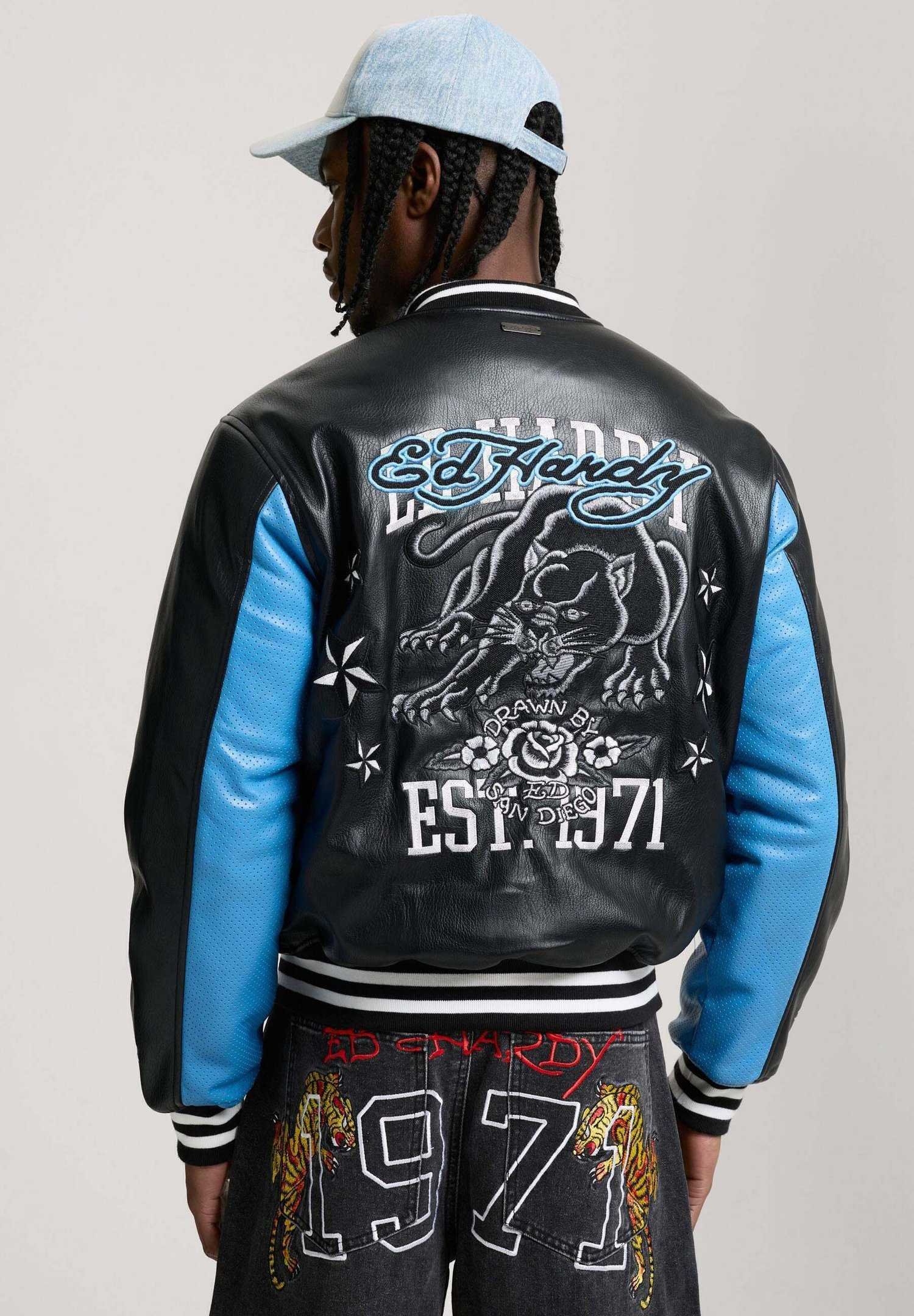 Custom Panther Graphic Faux Leather Varsity Jacket RO-1908-26