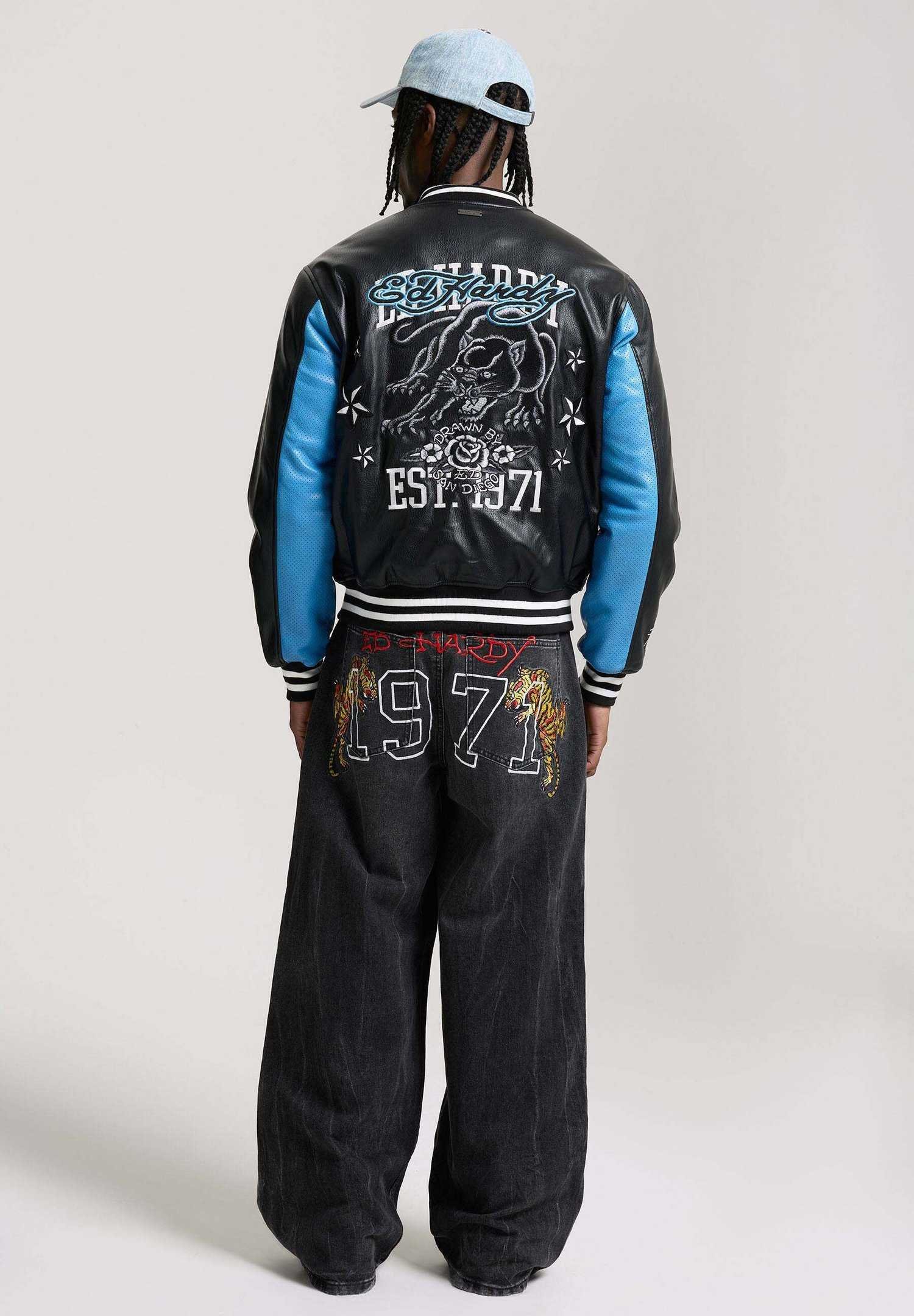 Custom Panther Graphic Faux Leather Varsity Jacket RO-1908-26